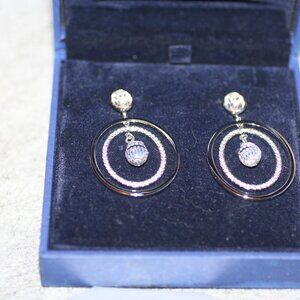 Swarovski Crystal Double Hoop Oval Dangle Pierced Earrings MIB W/COA